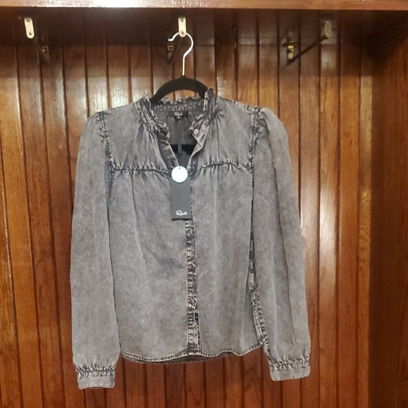 Rails Tops - RAILS LINEN BLEND SIZE XXS Gray Denim Women's Top
